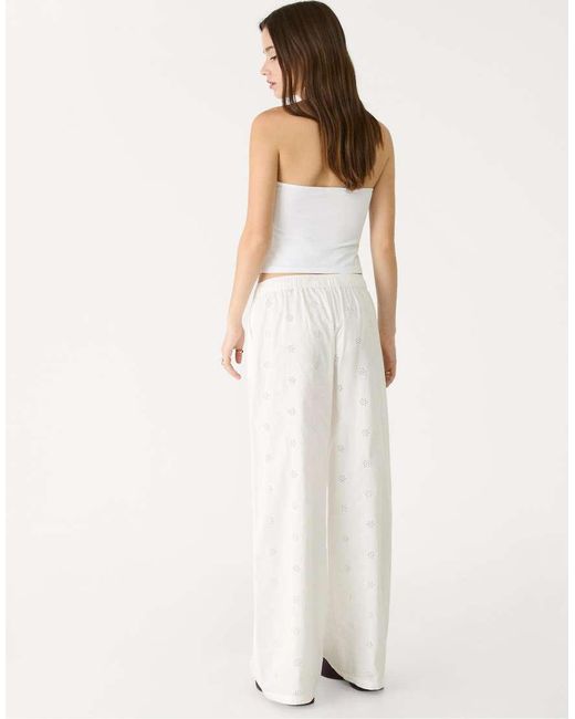 Stradivarius White Flowing Trousers With Embroidery