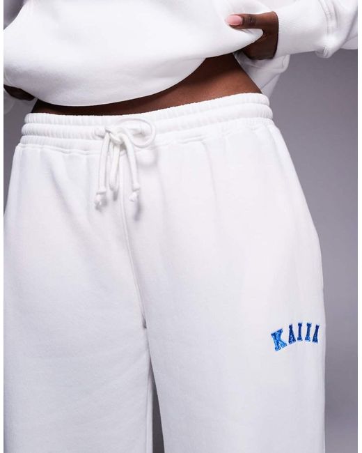 Kaiia Blue Cotton Rich Embroidered Logo Wide Leg jogger Co-ord
