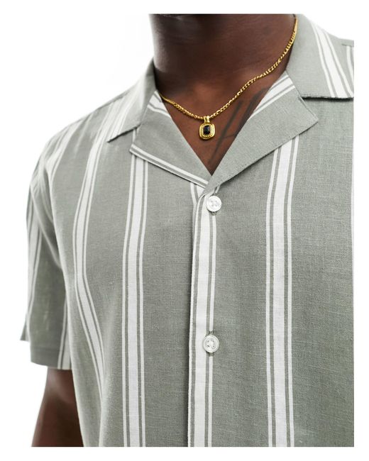 New Look Multicolor Short Sleeved Striped Linen Blend Shirt for men