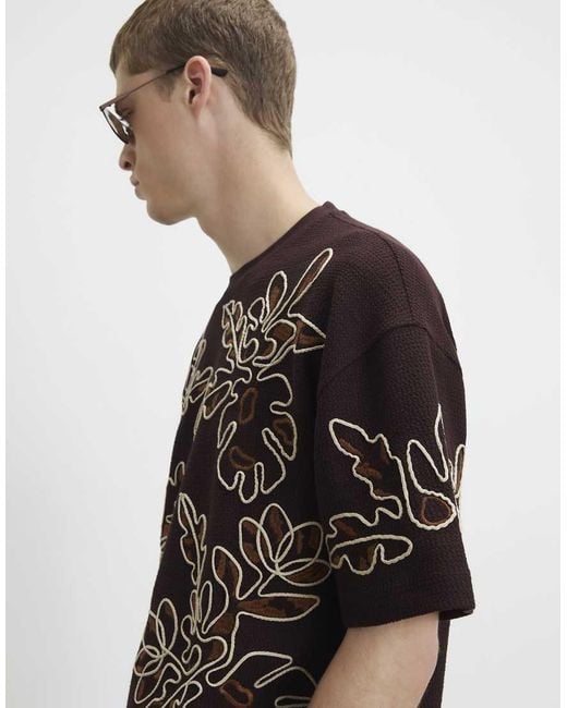 River Island Brown Oversized Fit Roping Floral T-Shirt for men