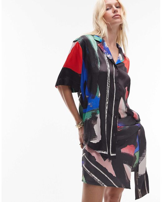 TOPSHOP Multicolor Satin Oversized Resort Shirt