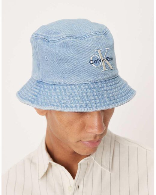 Calvin Klein Blue Monologo Embroidered Denim Bucket Hat for men