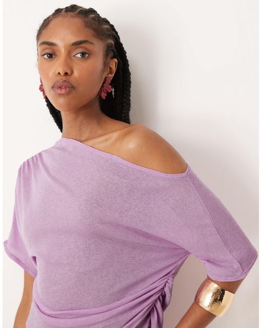 ASOS Pink Mix & Match Mesh Semi Sheer Ruched Off Shoulder Top