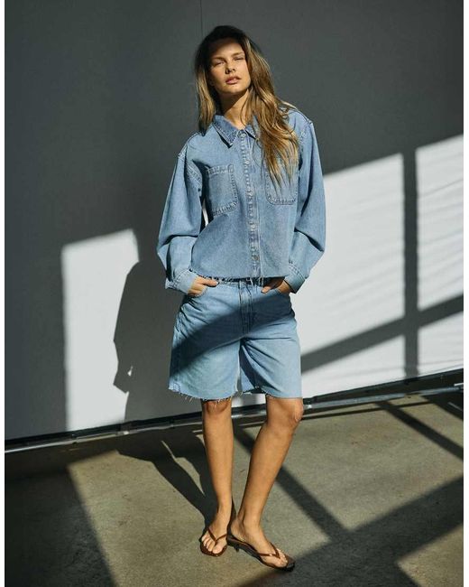 Noisy May Blue High Waist baggy Denim Short