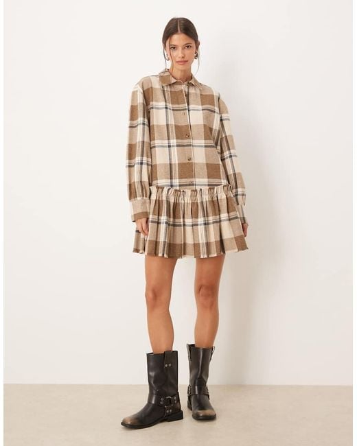 ASOS Natural Mini Shirt Dress With Dropped Waist