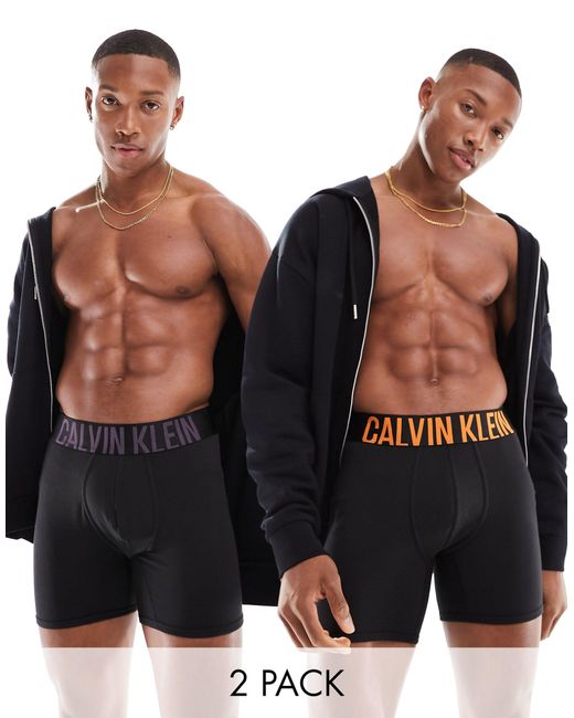 Calvin Klein Black Intense Power 2-pack Boxers With Coloured Logo Waistband for men