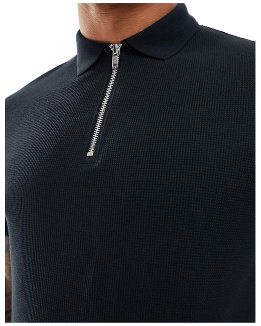 ASOS Blue Waffle Polo With Zip for men