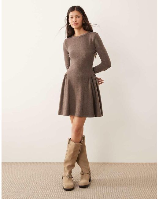 ASOS Brown Supersoft Long Sleeve Godet Mini Dress