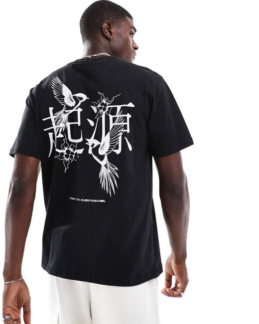 Only & Sons Black Oversize T-Shirt With Bird Back Print for men