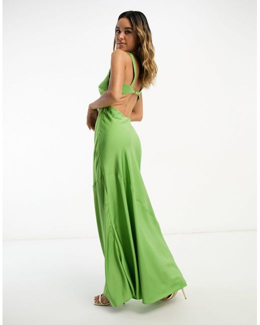 ASOS Green Satin Scoop Neck Maxi Dress With Cut Out Waist Detail