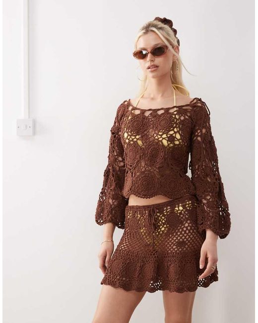 Reclaimed Vintage Brown Limited Edition Hand Crochet Mini Skirt
