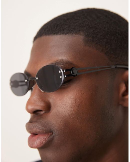 ASOS – festival – ovale, randlose sonnenbrille mit getönten gläsern und schwarzem metallgestell in Brown für Herren