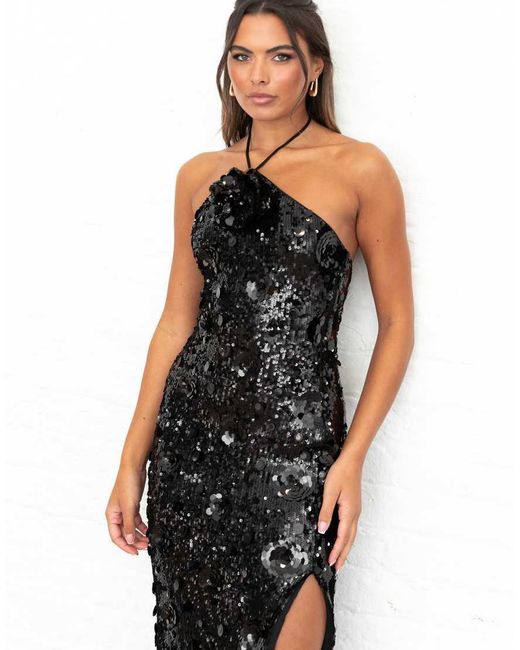 Maya Black Embellished Halter Neck Midaxi Dress