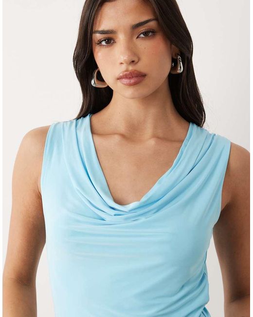 ASOS Blue Slinky Cowl Drape Top