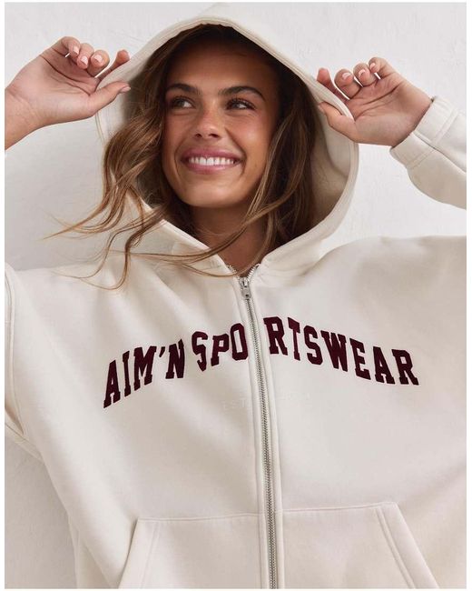 Aim'n Natural Cream Varsity Sweat Zip Hood