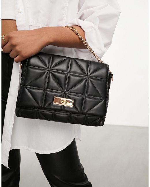 River Island Black Quilted Cross Body Bag With Gold Chain Detail