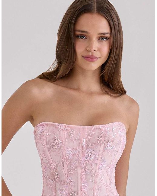 House Of Cb Pink Anisa Hand Beaded Embellished Strapless Maxi Dress