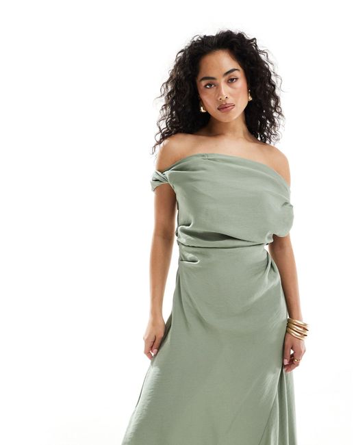 Mango Green Modal Bardot Midi Dress