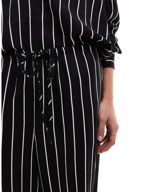 ASOS Black Wide Leg Pull On Trouser With Linen