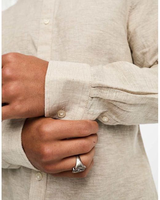 Only & Sons Natural Linen Mix Grandad Collar Shirt for men
