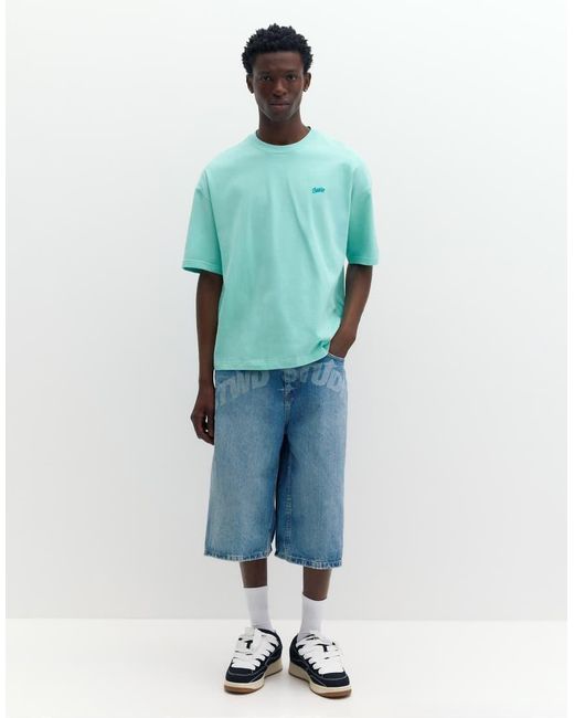 Pull&Bear Blue Stwd Logo Boxy Oversized T-shirt for men