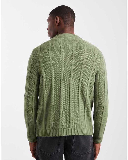 ASOS Green Knitted Half Zip Funnel Neck Jumper for men