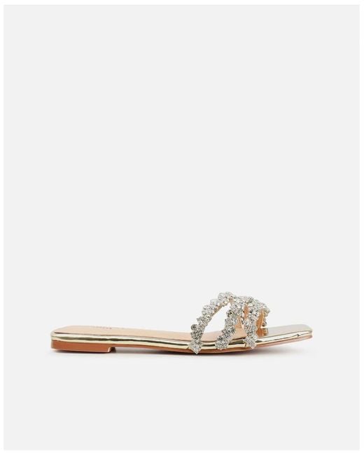SIMMI Metallic Tapri Diamante Flat Sandals