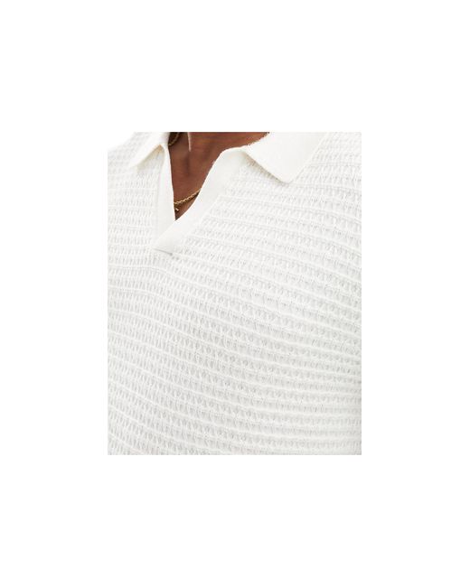Abercrombie & Fitch White Retro Open Collar Float Stitch Knit Polo for men