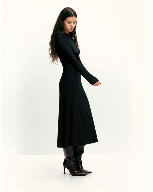 Pull&Bear Black Soft Draped Midi Dress