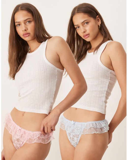 ASOS Brown Asos Design 2 Pack Lace High Leg Thong With Frill And Charm