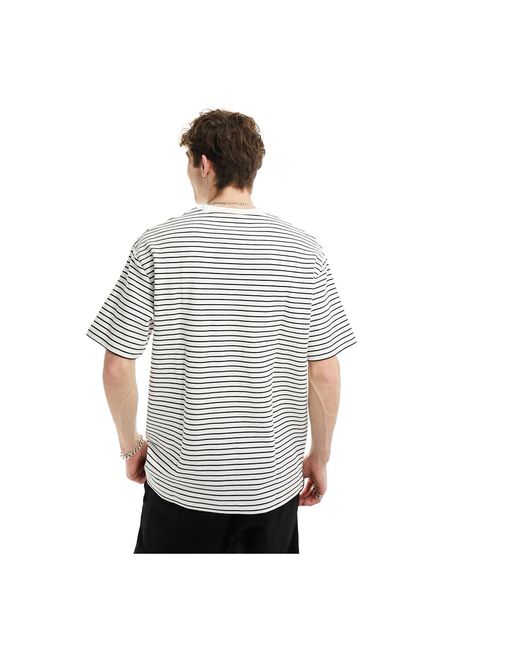 Pull&Bear White Ottoman Striped T-shirt for men