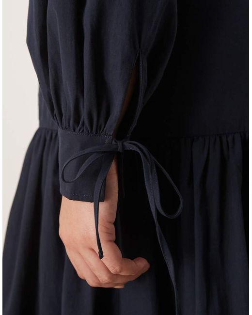 ASOS Asos Design Curve Long Sleeve Tie Detail Maxi Shirt Dress in Blue ...