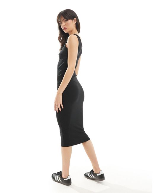 Pieces Black Ribbed Popper Front Midi Dress