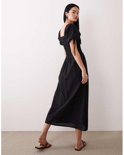 Wednesday's Girl Black Shirred Detail Midaxi Smock Dress