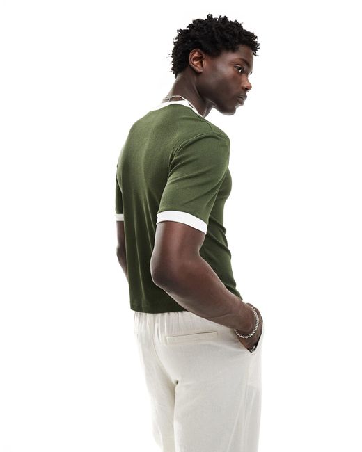 T-shirt moulant coupe carrée à bords contrastants - kaki tulle ASOS pour homme en coloris White