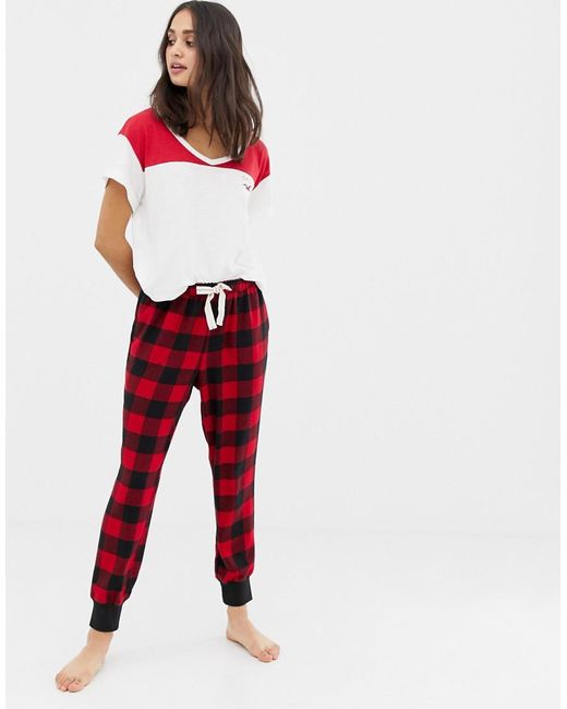 Hollister Red Pyjama Pants In Check
