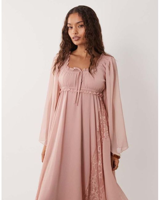 Miss Selfridge Pink Chiffon Boho Hanky Hem Midi Dress