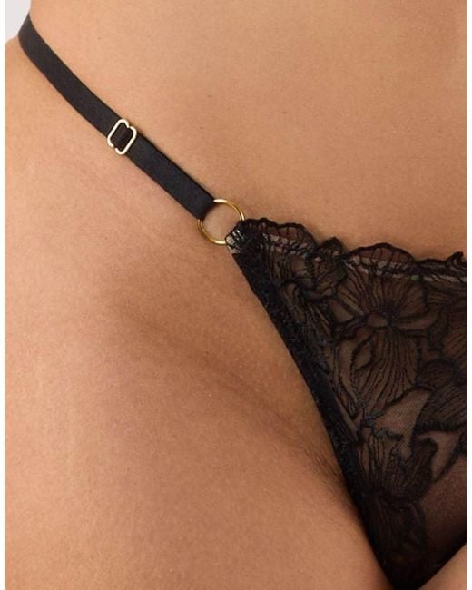 Playful Promises Brown Willow Floral Embroidery Thong