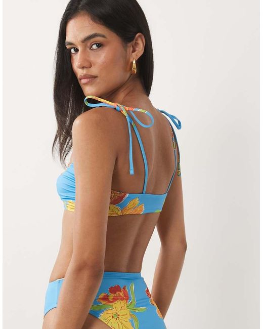 ASOS Blue Harper Knot Front Crop Bikini Top