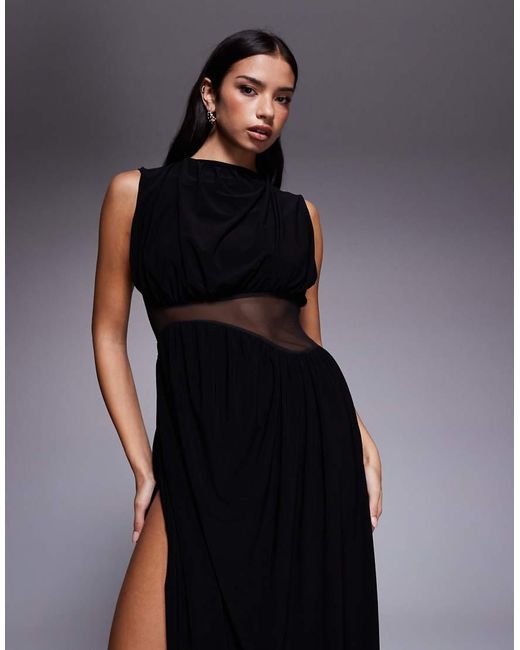 Vestito Midi Con Cut-Out A Rete E Gonna Drappeggiata Asimmetrica di ASOS in Black