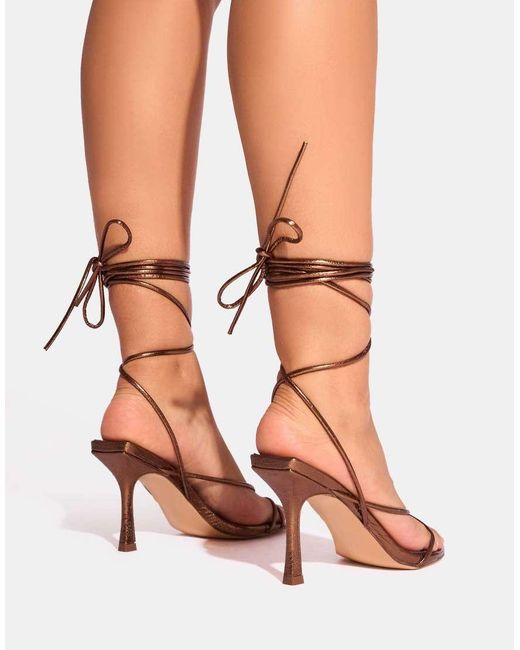 Public Desire Black Cameron Metallic Strappy Toe Post Mid Heels