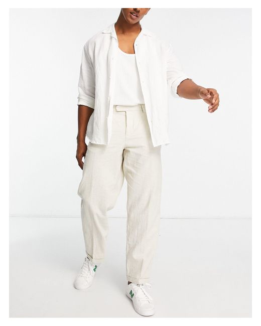 New Look Relaxed Fit Linen Suit Pants in Natural for Men Lyst