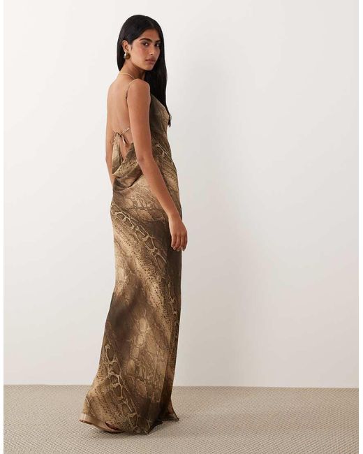 I.AM.GIA Brown Zeta Georgette Chiffon Tie Back Cowl Detail Thigh Split Maxi Dress