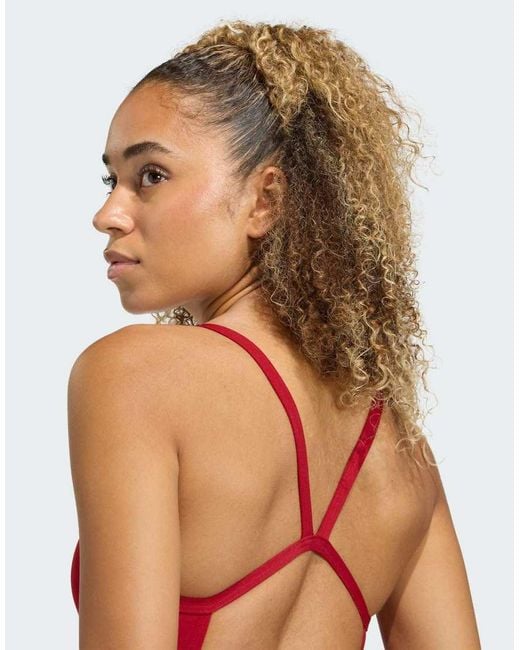 Adidas Originals Red Thin Straps V-back Swimsuit