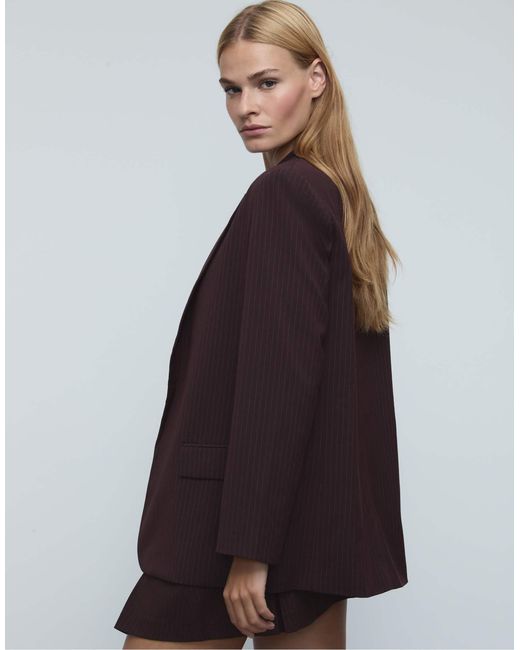 Blazer ouvert texturé à rayures Stradivarius en coloris Purple