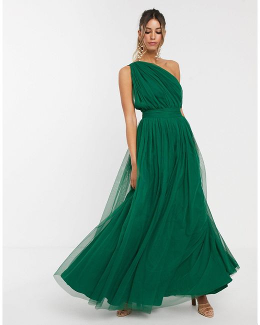 ASOS Green One Shoulder Tulle Maxi Dress