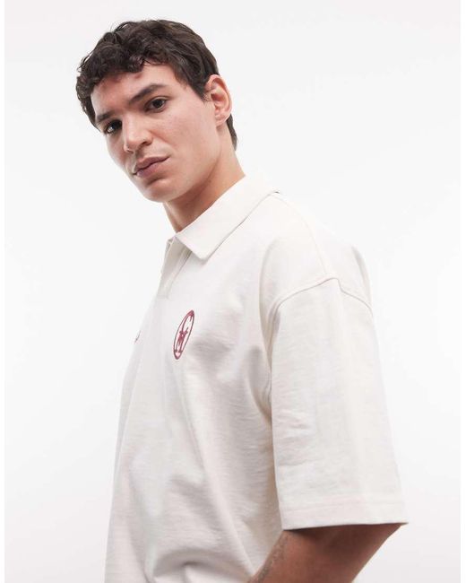 ASOS White Super Heavyweight Boxy Oversized Polo With Chest Print for men