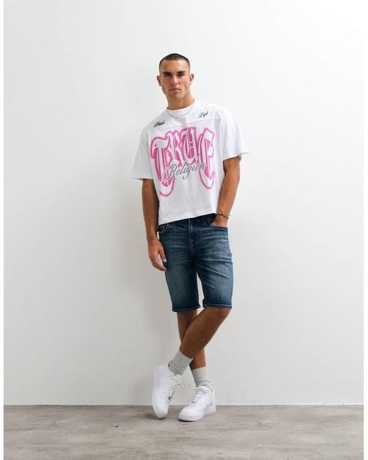 True Religion White Ricky Standard Fit Denim Shorts for men
