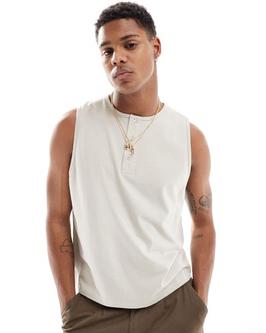 ASOS White Vest With Button Up Crew Neck for men