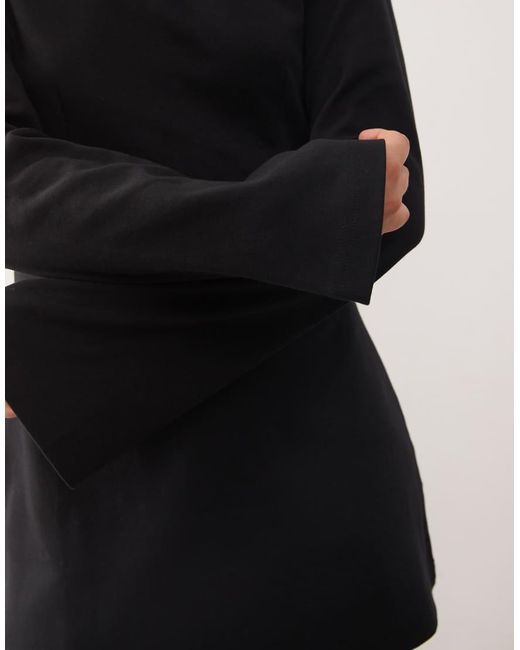Monki Natural Cinched Waist Long Sleeve Mini T-shirt Dress